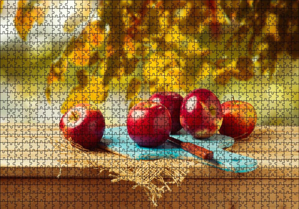 Kesme Tahtasında Kırmızı Elmalar Puzzle Yapboz MDF Ahşap 1000 Parça 49 cm X 68 cm