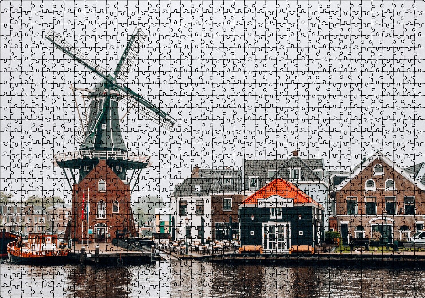 Hollanda Yeldeğirmeni ve Şirin Kasaba Puzzle Yapboz MDF Ahşap 1000 Parça 49 cm X 68 cm