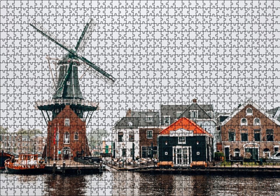 Hollanda Yeldeğirmeni ve Şirin Kasaba Puzzle Yapboz MDF Ahşap 1000 Parça 49 cm X 68 cm