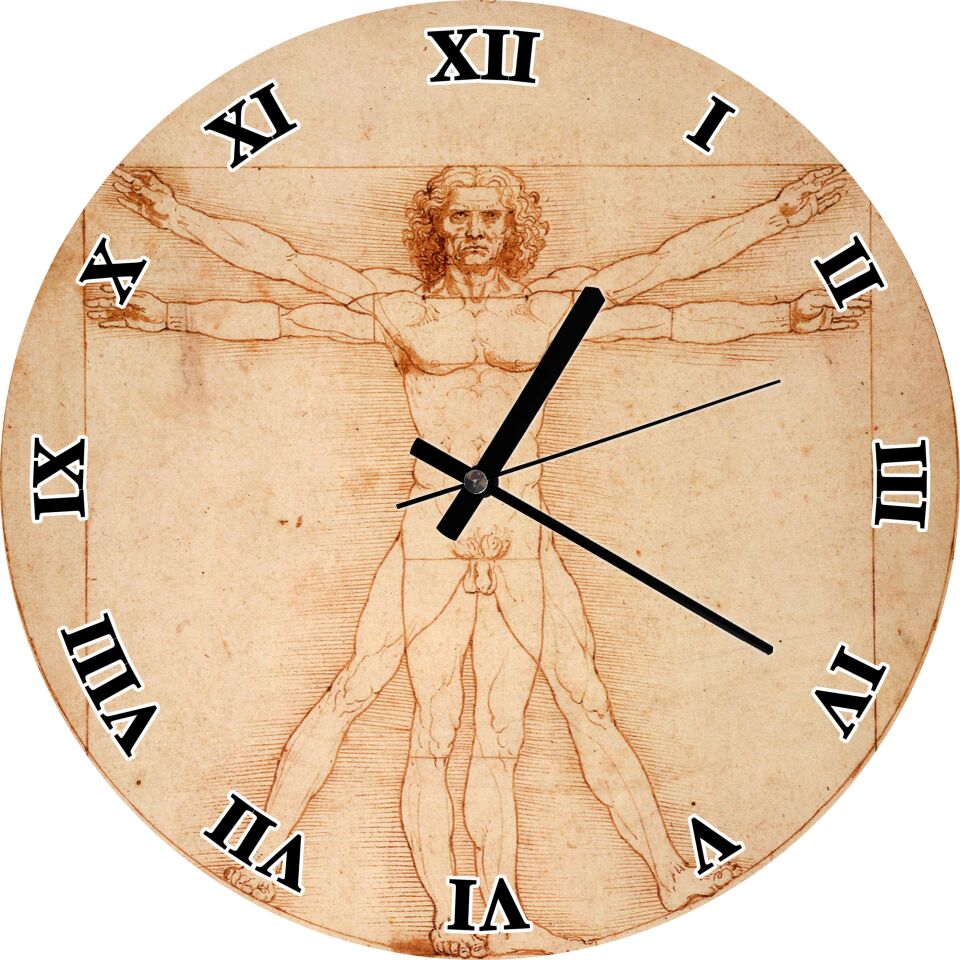 Leonardo da Vinci Vitruvius Adamı Mdf Ahşap Duvar Saati 50 cm Çap