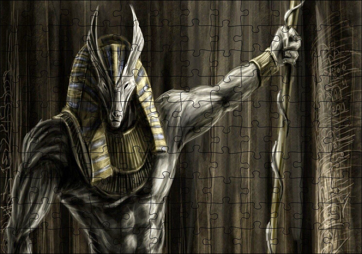 Muhteşem Kaslarıyla Anubis ve Asası Puzzle Yapboz MDF Ahşap 120 Parça 24 cm X 34 cm