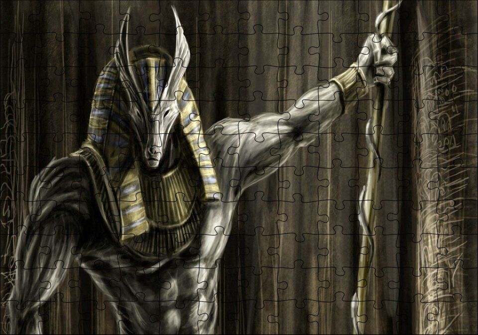 Muhteşem Kaslarıyla Anubis ve Asası Puzzle Yapboz MDF Ahşap 120 Parça 24 cm X 34 cm