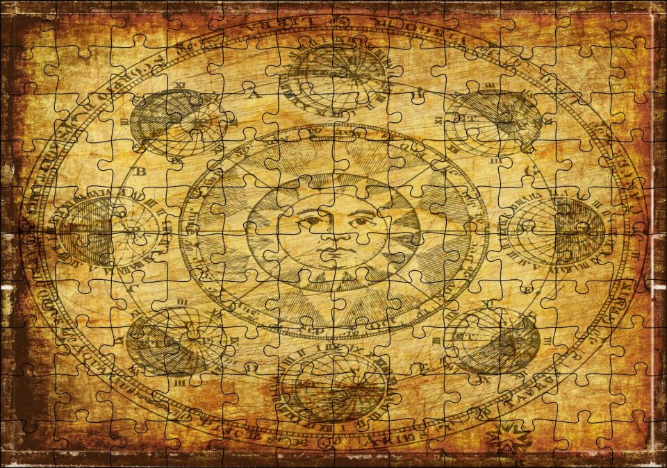 Horoscope Güneş Gezegenler Açılar Görseli Puzzle Yapboz MDF Ahşap 120 Parça 24 cm X 34 cm