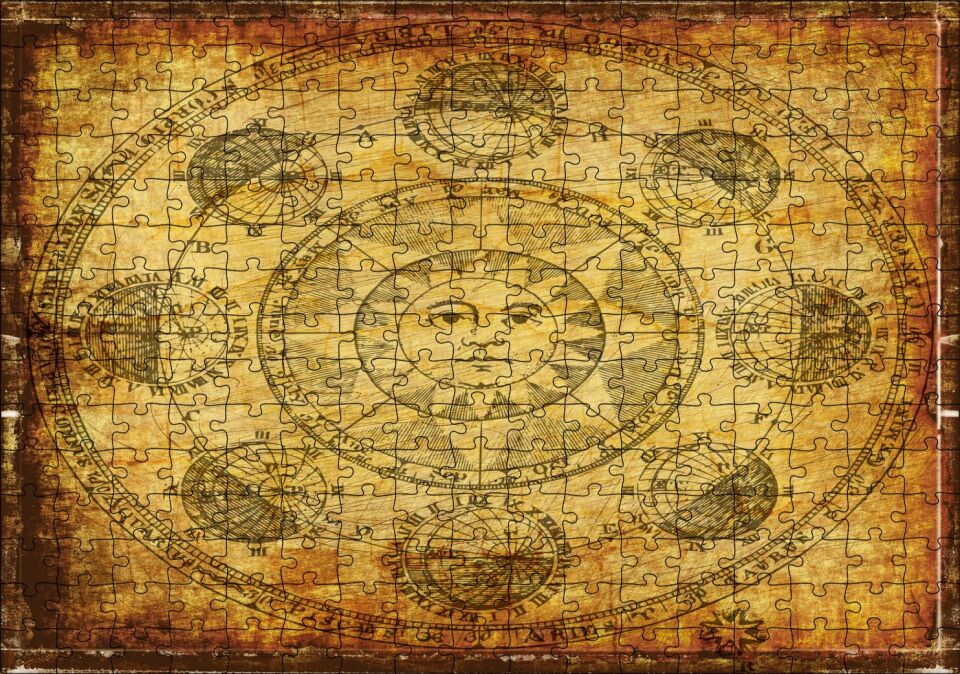 Horoscope Güneş Gezegenler Açılar Görseli Puzzle Yapboz MDF Ahşap 255 Parça 34 cm X 49 cm