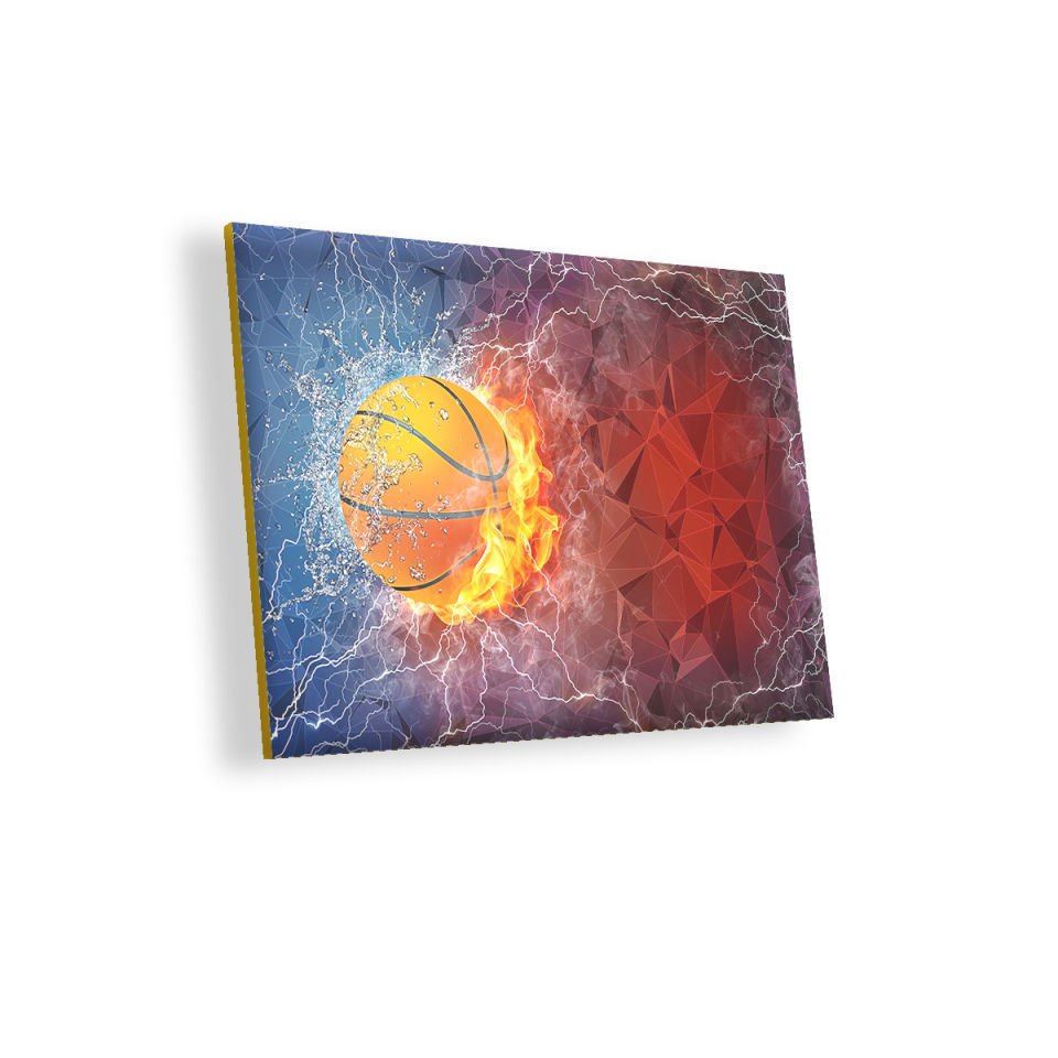 Alev Buz Basketbol Topu MDF Akşap Duvar Tablo 50x70 cm