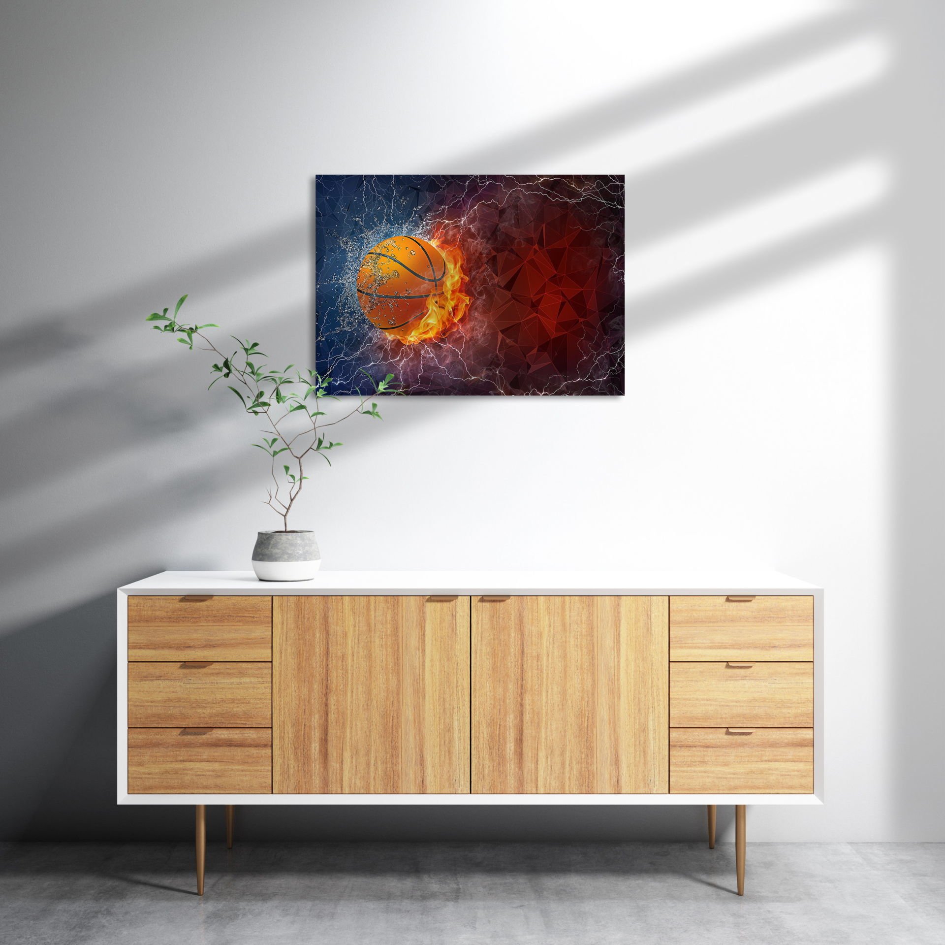 Alev Buz Basketbol Topu MDF Akşap Duvar Tablo 50x70 cm