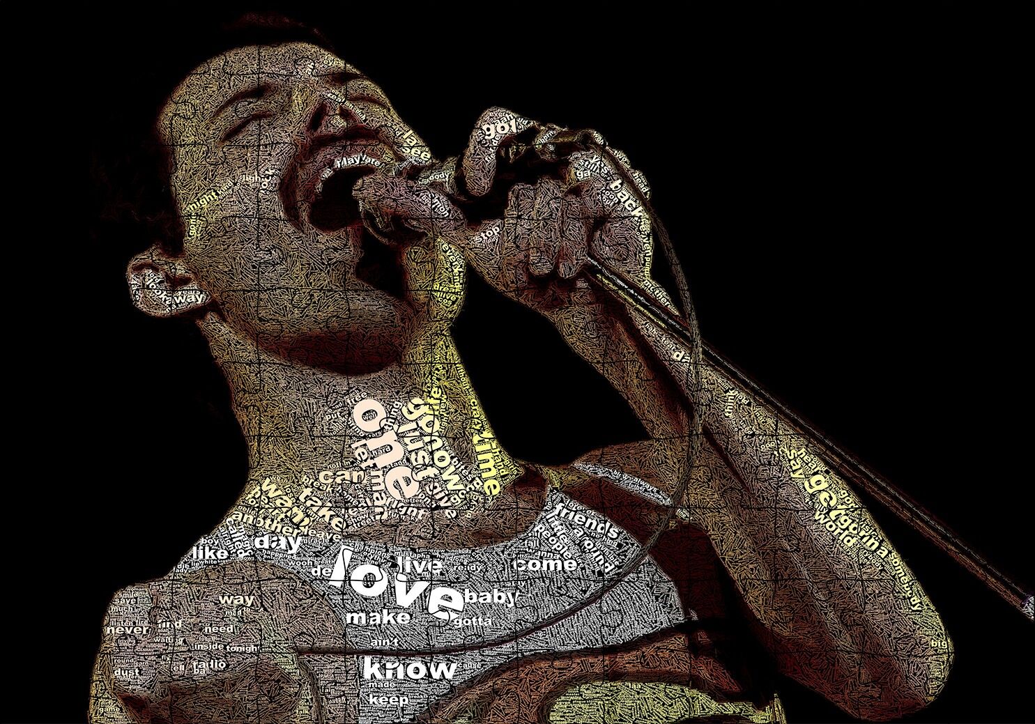 Freddie Mercury Üzerinde Şarkı Sözleri Puzzle Yapboz MDF Ahşap