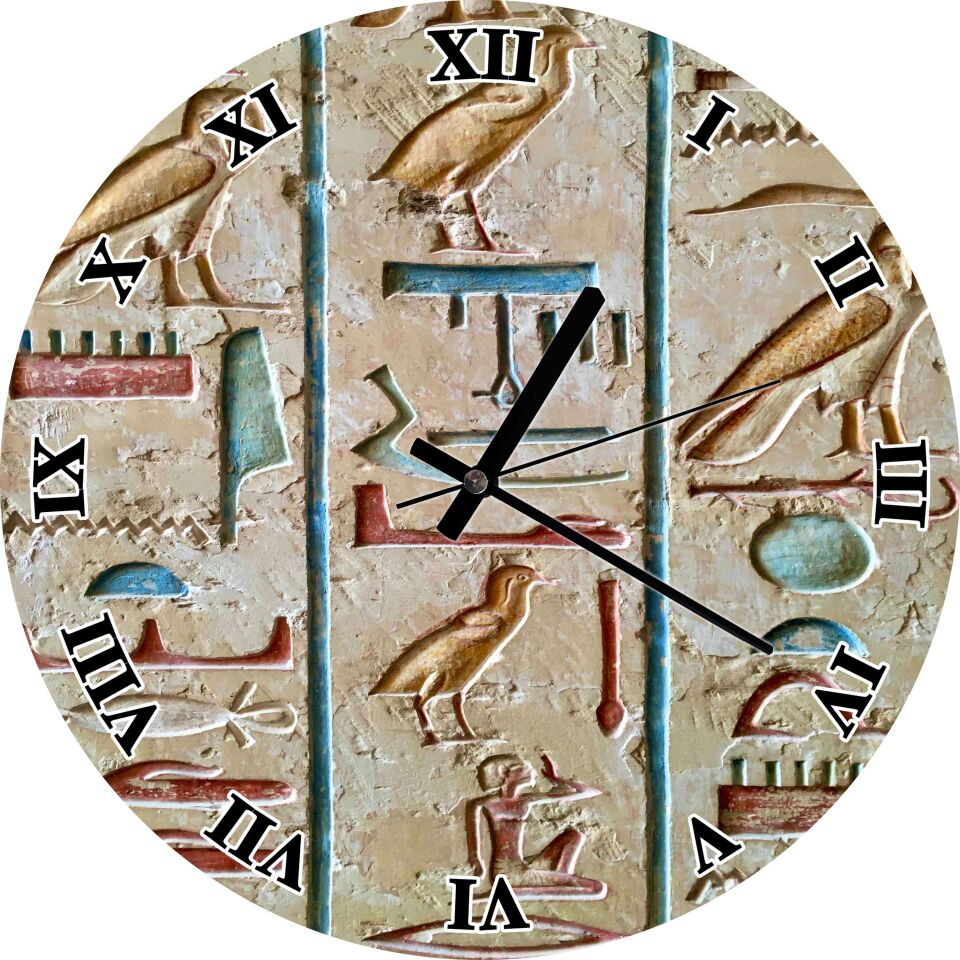 Antik Mısır Görselleri Mdf Ahşap Duvar Saati 30 cm Çap