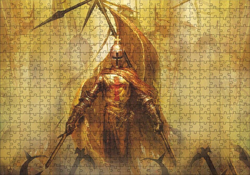 Zırhlı Haçlı Şövalyesi ve Savaş Sancakları Puzzle Yapboz MDF Ahşap 500 Parça 49 cm X 68 cm