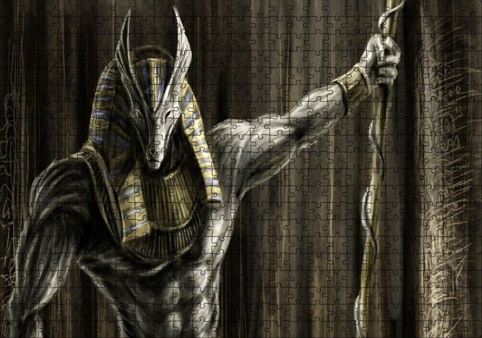 Muhteşem Kaslarıyla Anubis ve Asası Puzzle Yapboz MDF Ahşap 500 Parça 49 cm X 68 cm