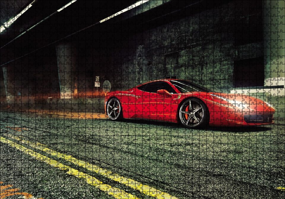 Kırmızı Ferrari Puzzle Yapboz MDF Ahşap 1000 Parça 49 cm X 68 cm