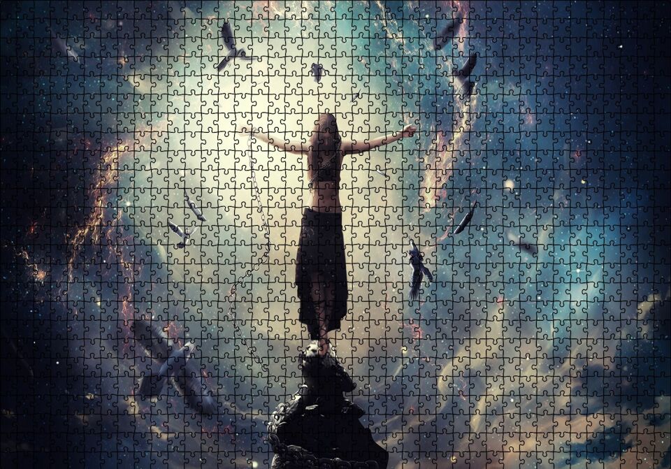 Kır Zİncirlerini Kız ve Güneş Işınları Puzzle Yapboz MDF Ahşap 1000 Parça 49 cm X 68 cm