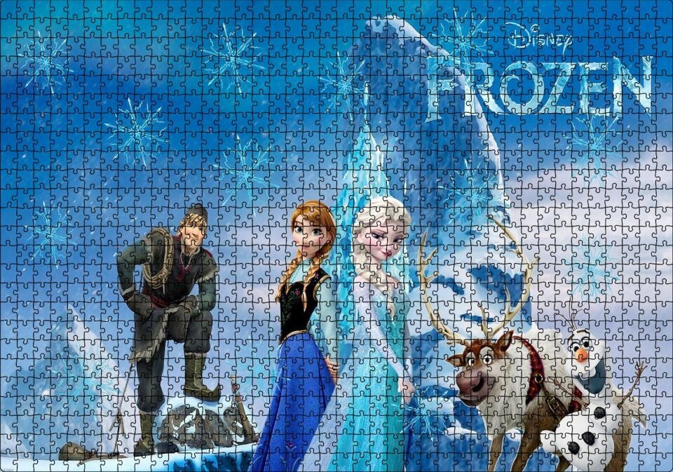 Disney Frozen Karekterleri Görseli Puzzle Yapboz MDF Ahşap 1000 Parça 49 cm X 68 cm