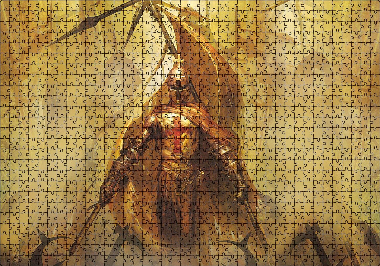 Zırhlı Haçlı Şövalyesi ve Savaş Sancakları Puzzle Yapboz MDF Ahşap 1000 Parça 49 cm X 68 cm