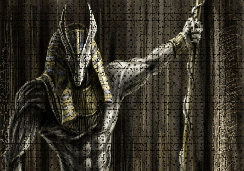 Muhteşem Kaslarıyla Anubis ve Asası Puzzle Yapboz MDF Ahşap 1000 Parça 49 cm X 68 cm