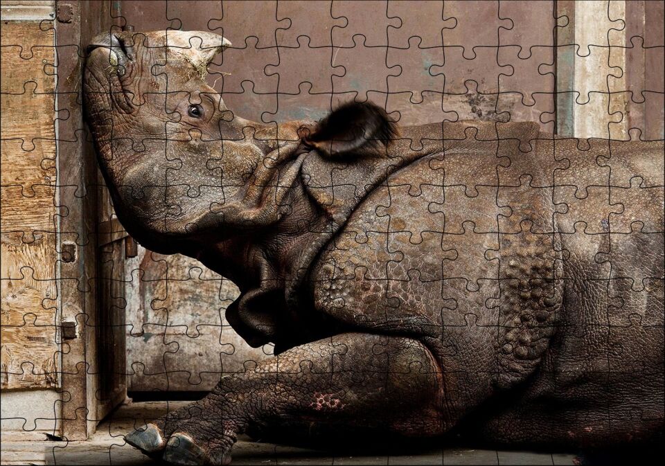 Hint Gergedanı Puzzle Yapboz MDF Ahşap 120 Parça 24 cm X 34 cm
