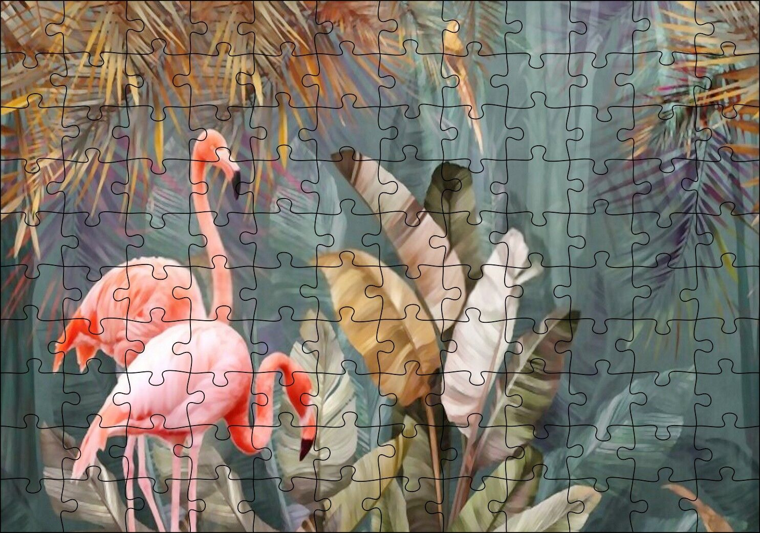 Doğadaki Çift Filamingo Görseli Puzzle Yapboz MDF Ahşap