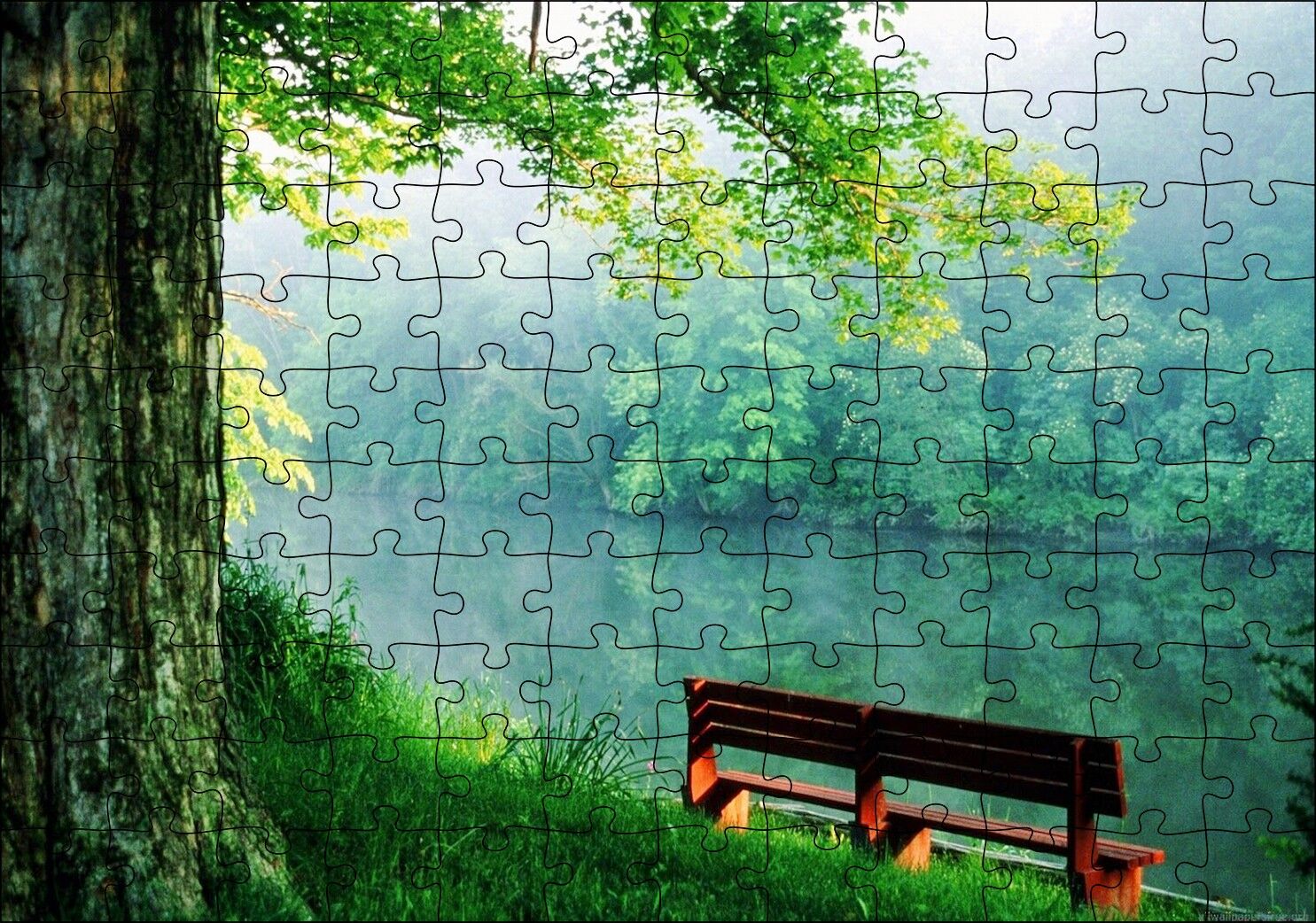 Sisli Ormandaki Nehir ve Boş Bank Puzzle Yapboz MDF Ahşap 120 Parça 24 cm X 34 cm