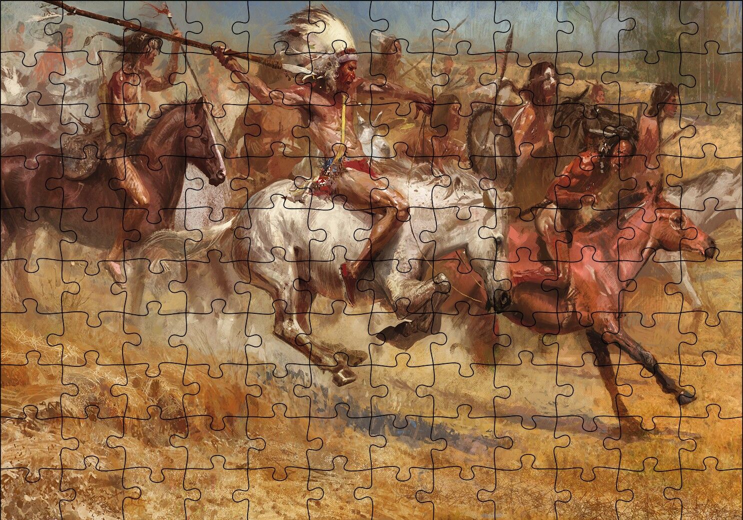 Savaştaki Kızılderililer Puzzle Yapboz MDF Ahşap