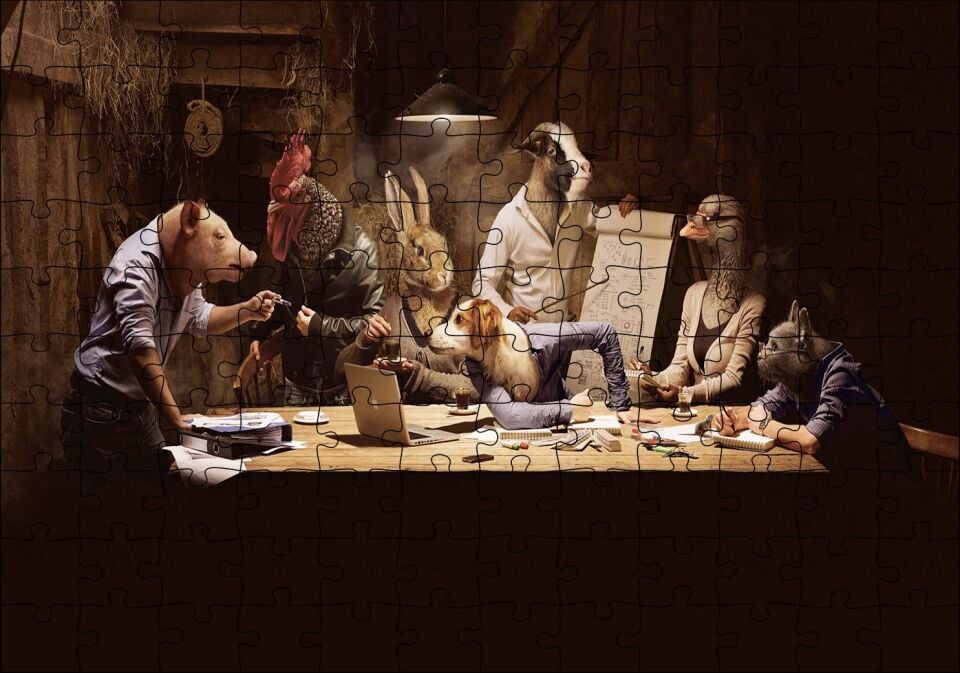 Fantastik Çiftlik Hayvan Toplantısı Görseli Puzzle Yapboz MDF Ahşap
