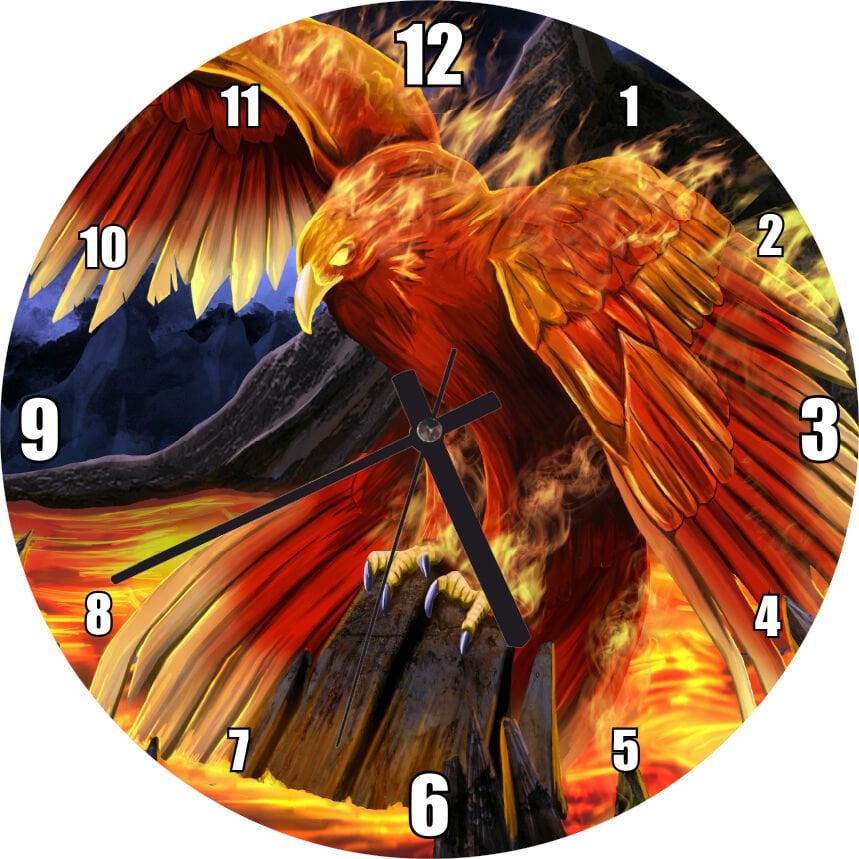 Fantezi Hayvanlar Anka Kuşu Sanatsal Görsel Mdf Ahşap Duvar Saati