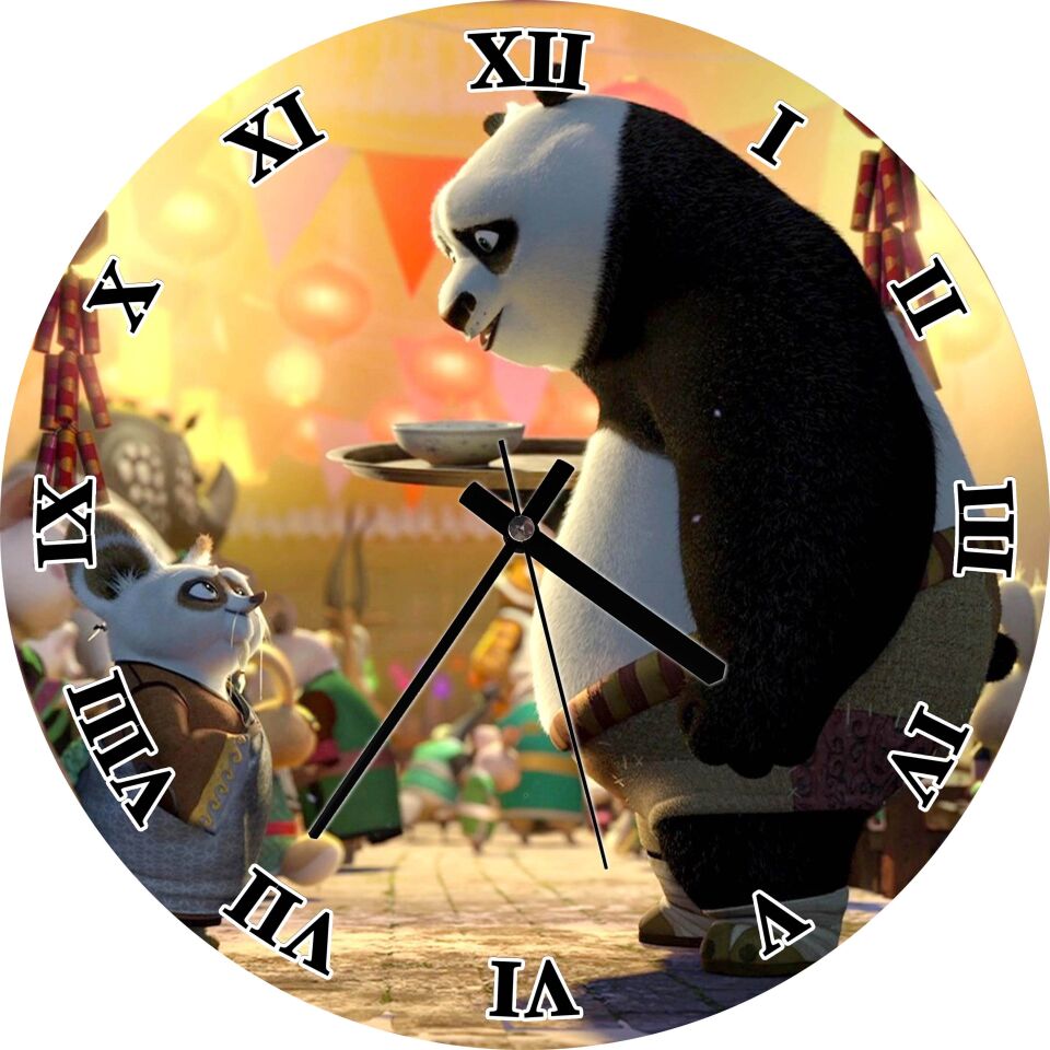 Kung Fu Panda Tatili Mdf Ahşap Duvar Saati 30 cm Çap