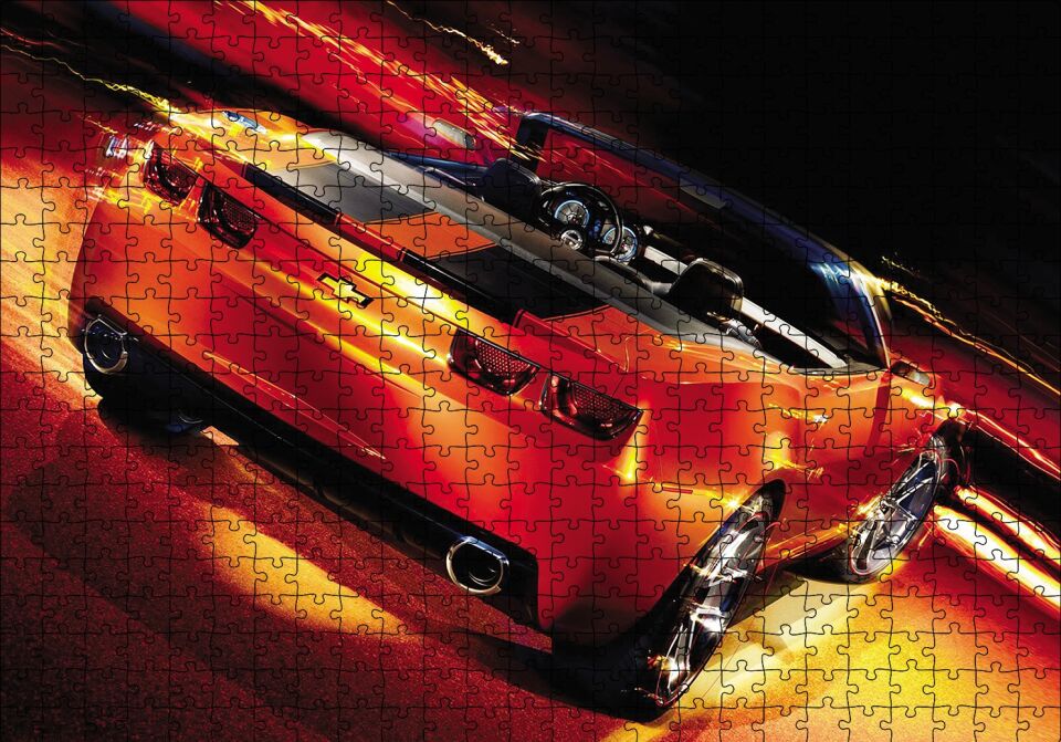 Kırmızı Spor Otomobil Puzzle Yapboz MDF Ahşap 500 Parça 49 cm X 68 cm