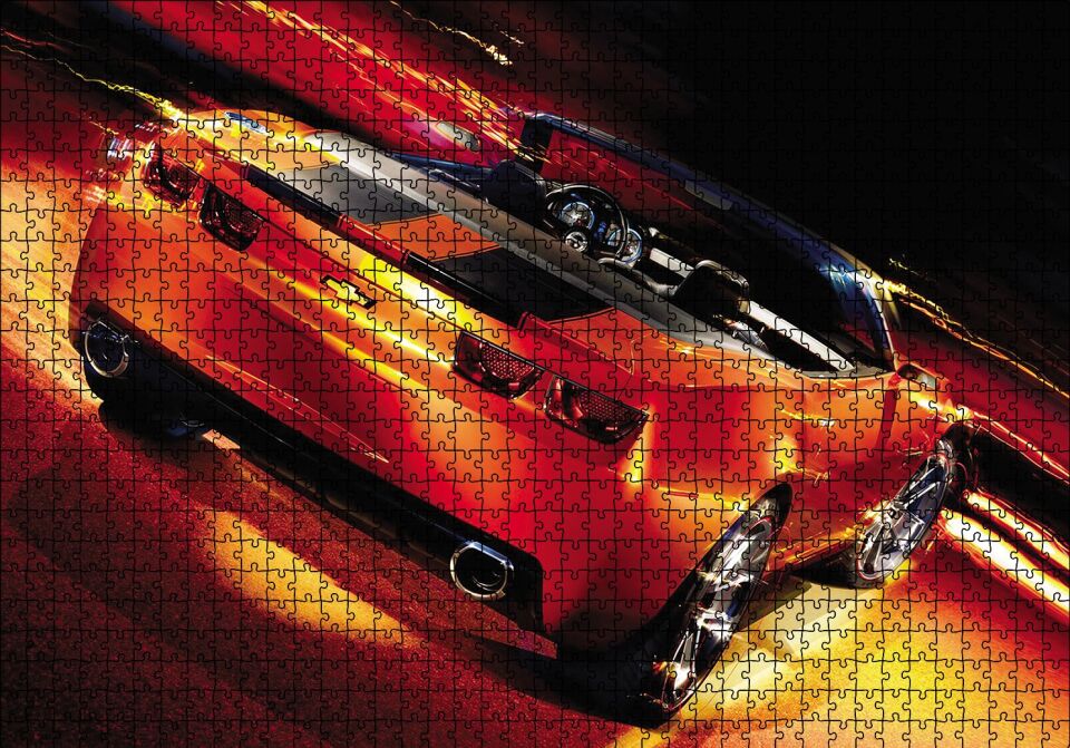 Kırmızı Spor Otomobil Puzzle Yapboz MDF Ahşap 1000 Parça 49 cm X 68 cm