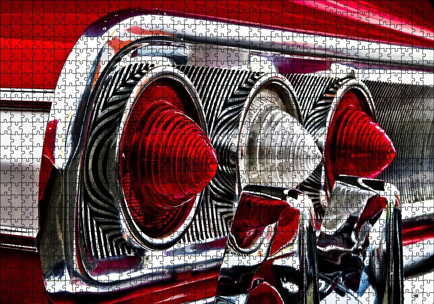 1964 Chevrolet Impala Arka Stop Detay Puzzle Yapboz MDF Ahşap 1000 Parça 49 cm X 68 cm