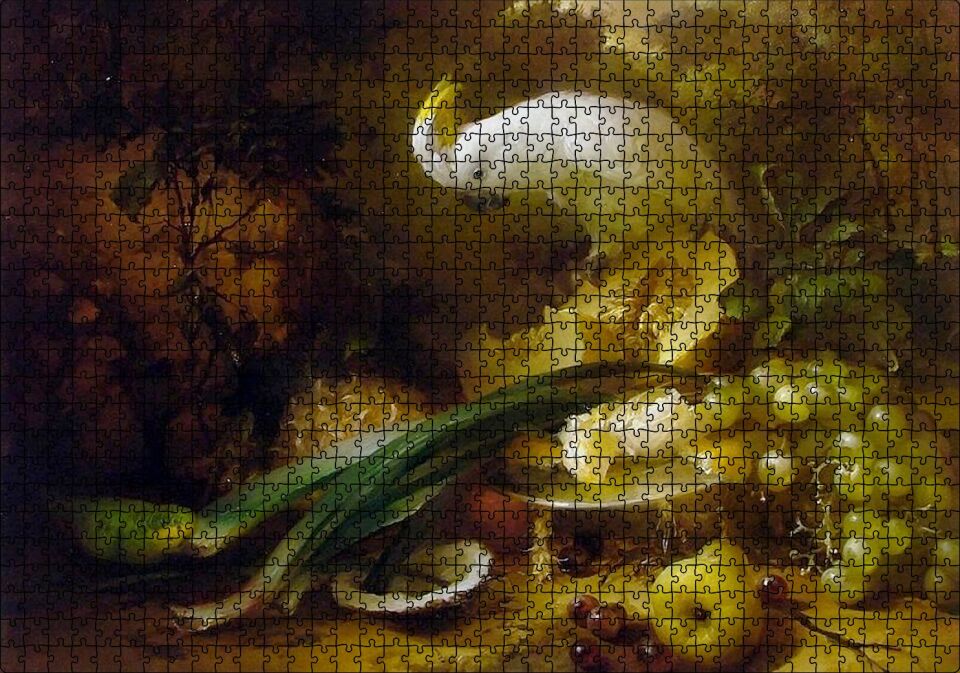 Beyaz Papağan ve Taze Meyveler Puzzle Yapboz MDF Ahşap 1000 Parça 49 cm X 68 cm