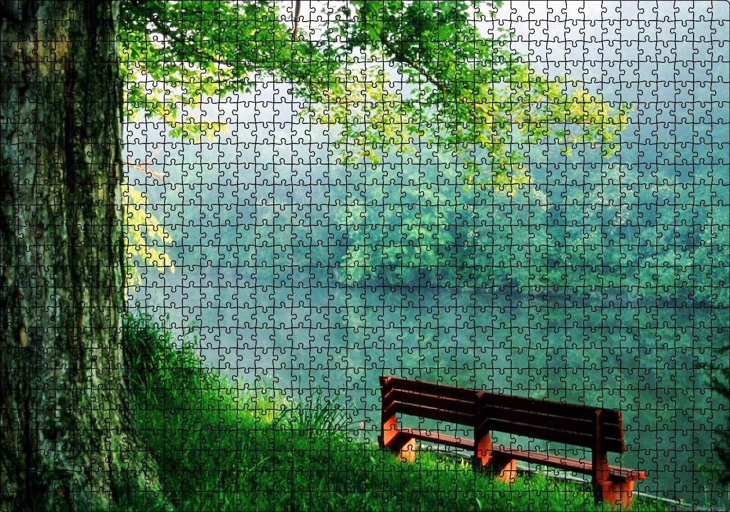 Sisli Ormandaki Nehir ve Boş Bank Puzzle Yapboz MDF Ahşap 1000 Parça 49 cm X 68 cm