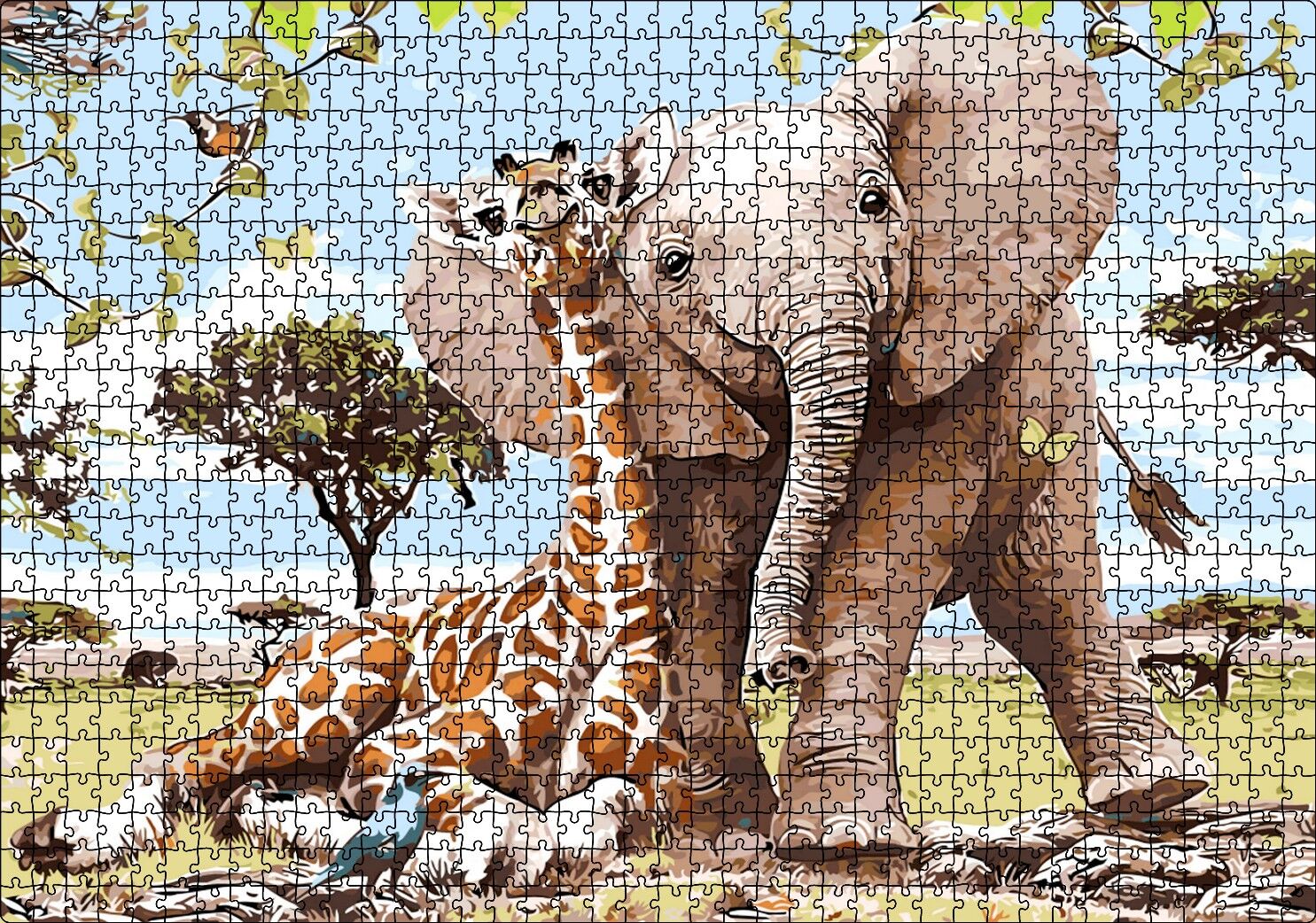 Zurafa Fil Karga Puzzle Yapboz MDF Ahşap 1000 Parça 49 cm X 68 cm