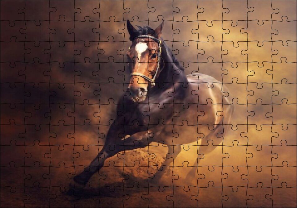 Fırtına İçinde Kahve Rengi At Görseli Puzzle Yapboz MDF Ahşap