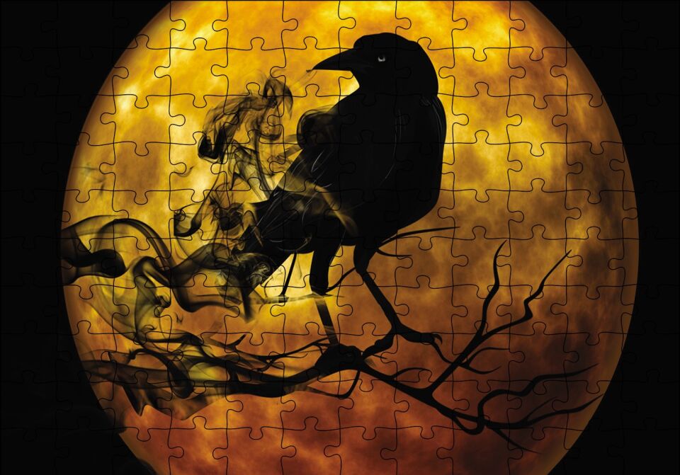 Gecedeki Ay Karga Fantastik Puzzle Yapboz MDF Ahşap 120 Parça 24 cm X 34 cm