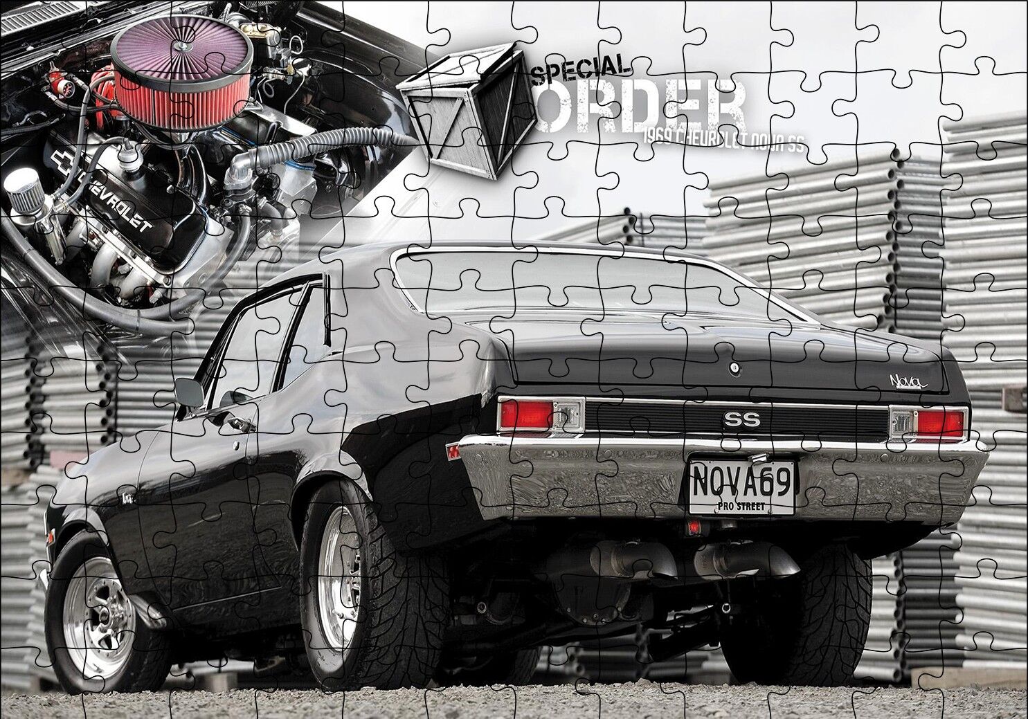 1969 Chevrolet Nova Arka Görünüş Puzzle Yapboz MDF Ahşap 120 Parça 24 cm X 34 cm