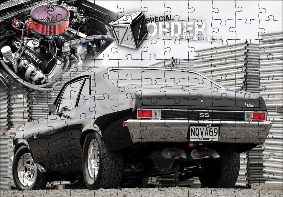 1969 Chevrolet Nova Arka Görünüş Puzzle Yapboz MDF Ahşap 120 Parça 24 cm X 34 cm