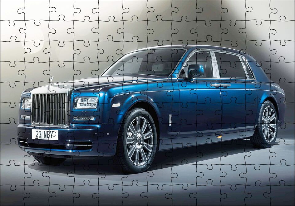 Mavi Rolls Royce Görseli Puzzle Yapboz MDF Ahşap 120 Parça 24 cm X 34 cm