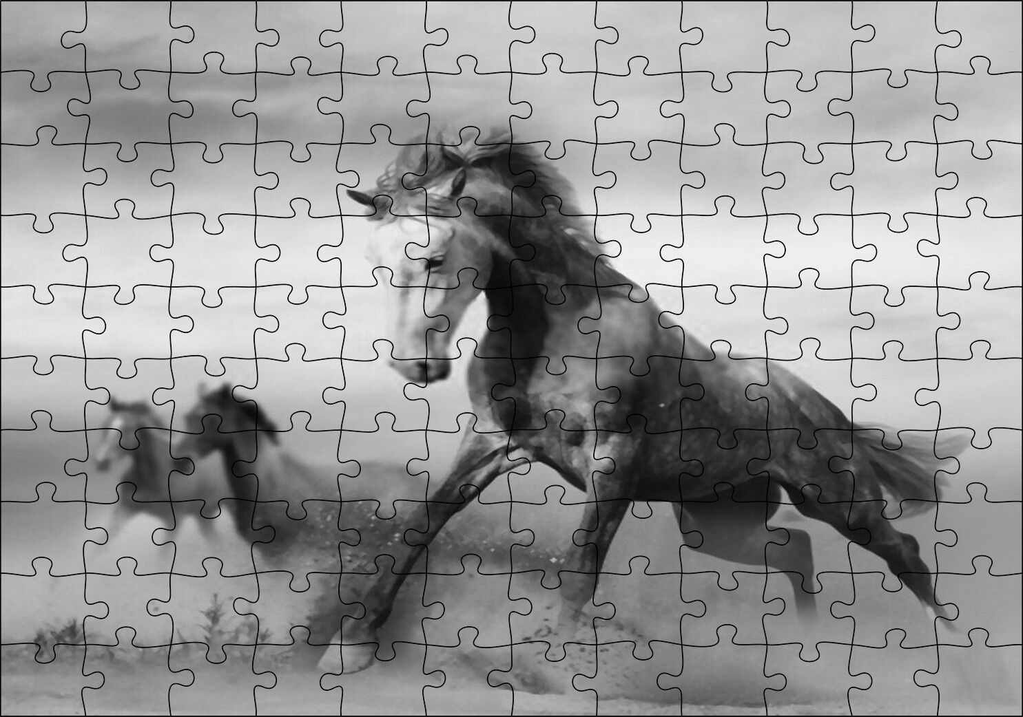 Fırtınada Koşan Atlar Görseli Puzzle Yapboz MDF Ahşap