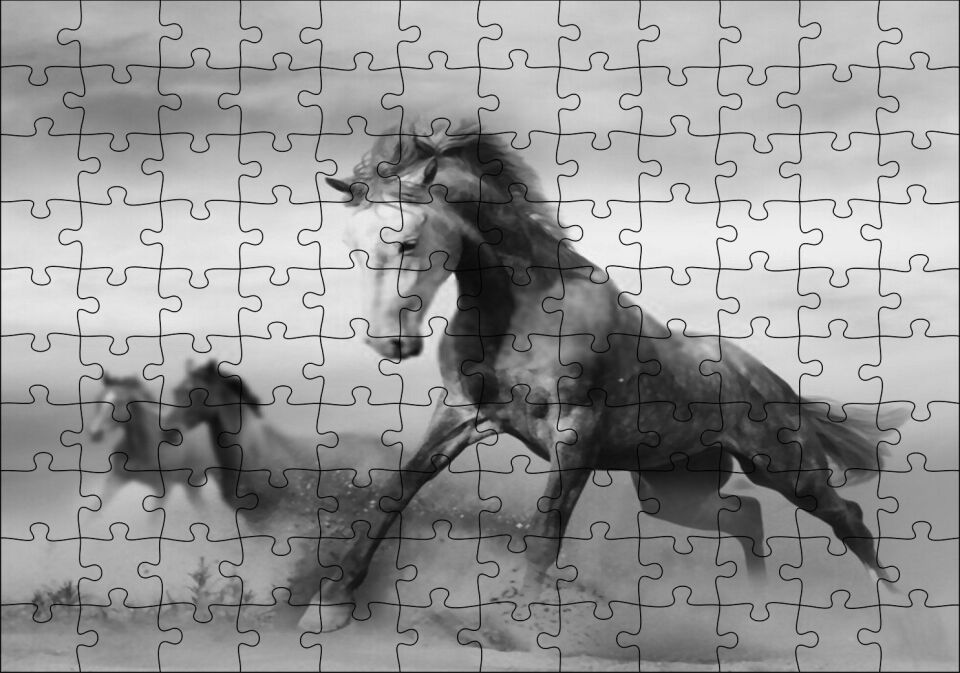 Fırtınada Koşan Atlar Görseli Puzzle Yapboz MDF Ahşap