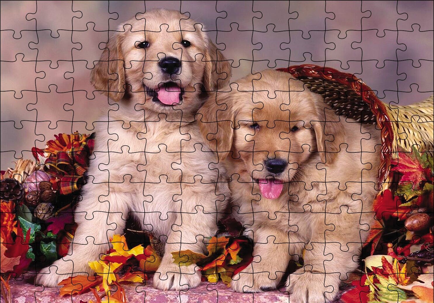 Sepetteki Yavru Köpekler Puzzle Yapboz MDF Ahşap