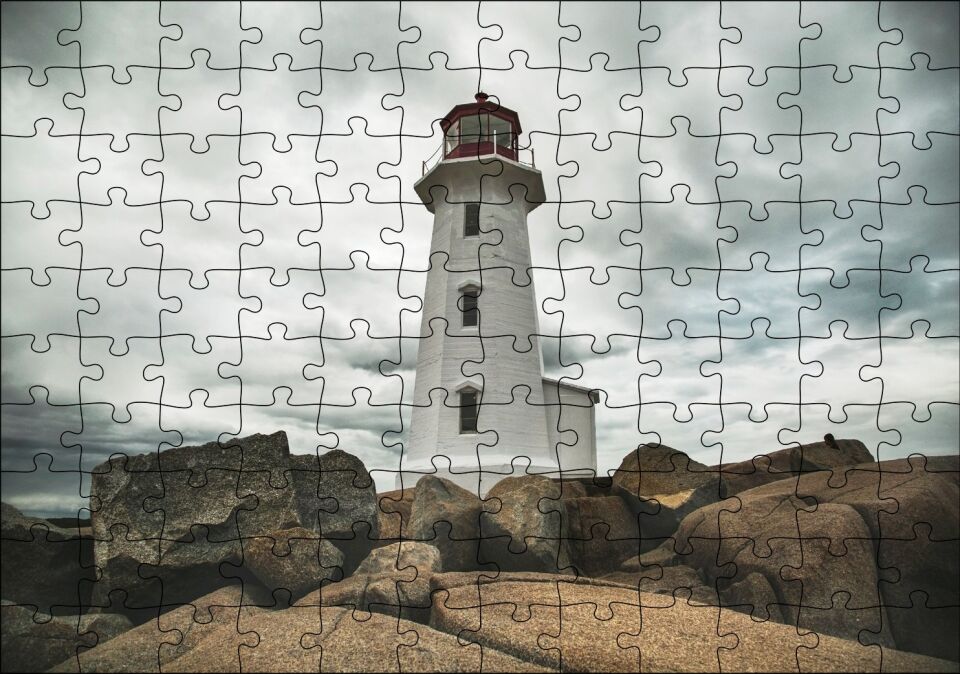 Kayalıklar Deniz Feneri ve Bulutlu Gökler Puzzle Yapboz MDF Ahşap