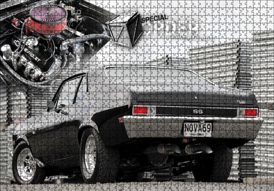 1969 Chevrolet Nova Arka Görünüş Puzzle Yapboz MDF Ahşap 1000 Parça 49 cm X 68 cm