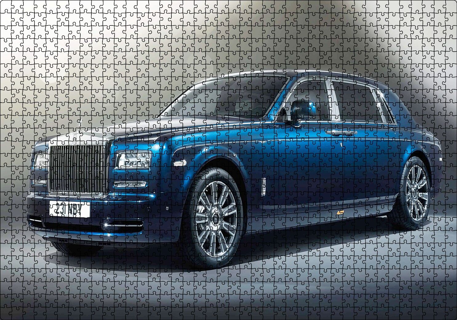 Mavi Rolls Royce Görseli Puzzle Yapboz MDF Ahşap 1000 Parça 49 cm X 68 cm