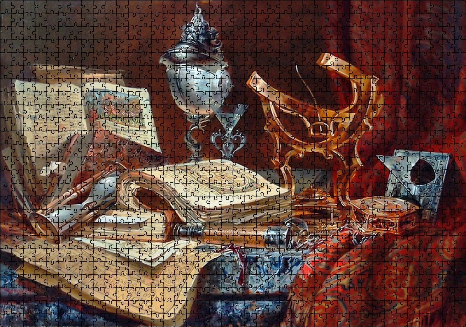 Eski Kitaplar Kum Saati Dürbün ve Usturlab Puzzle Yapboz MDF Ahşap 1000 Parça 49 cm X 68 cm