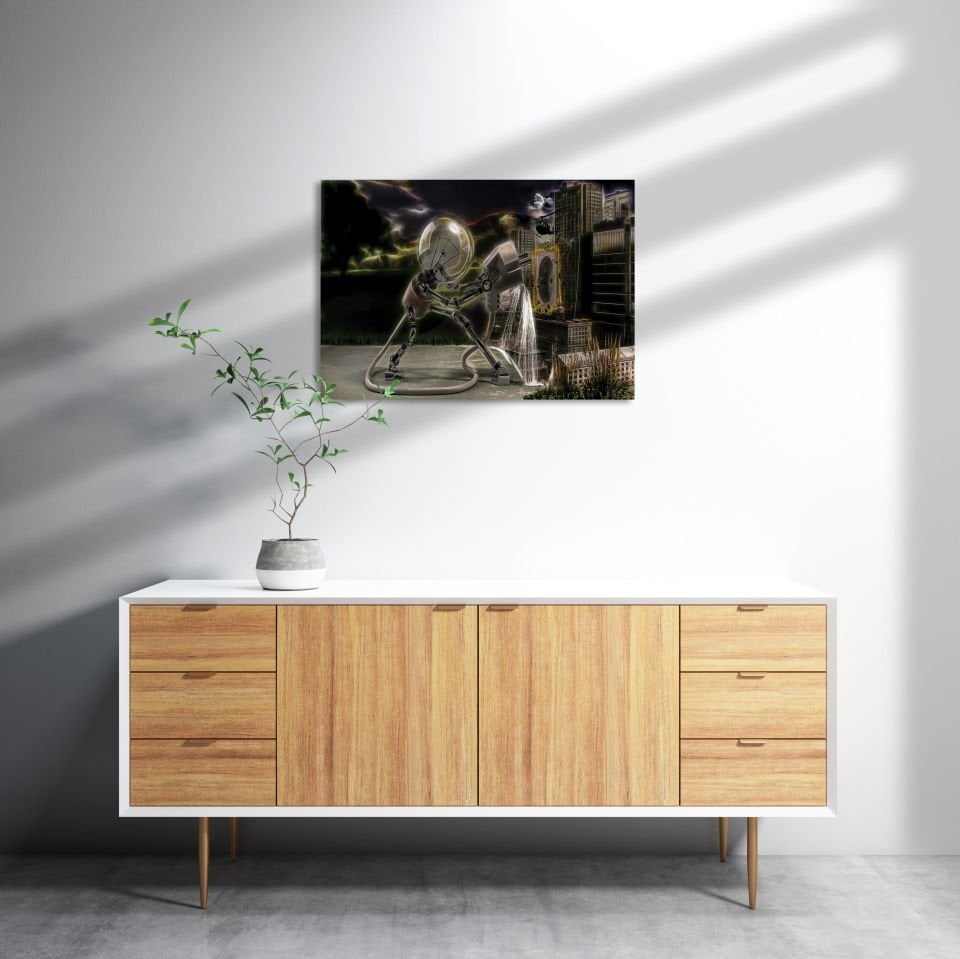 Ampul Robot Işık Teknoloji Elektrik Gelecek MDF Akşap Duvar Tablo 25x35 cm