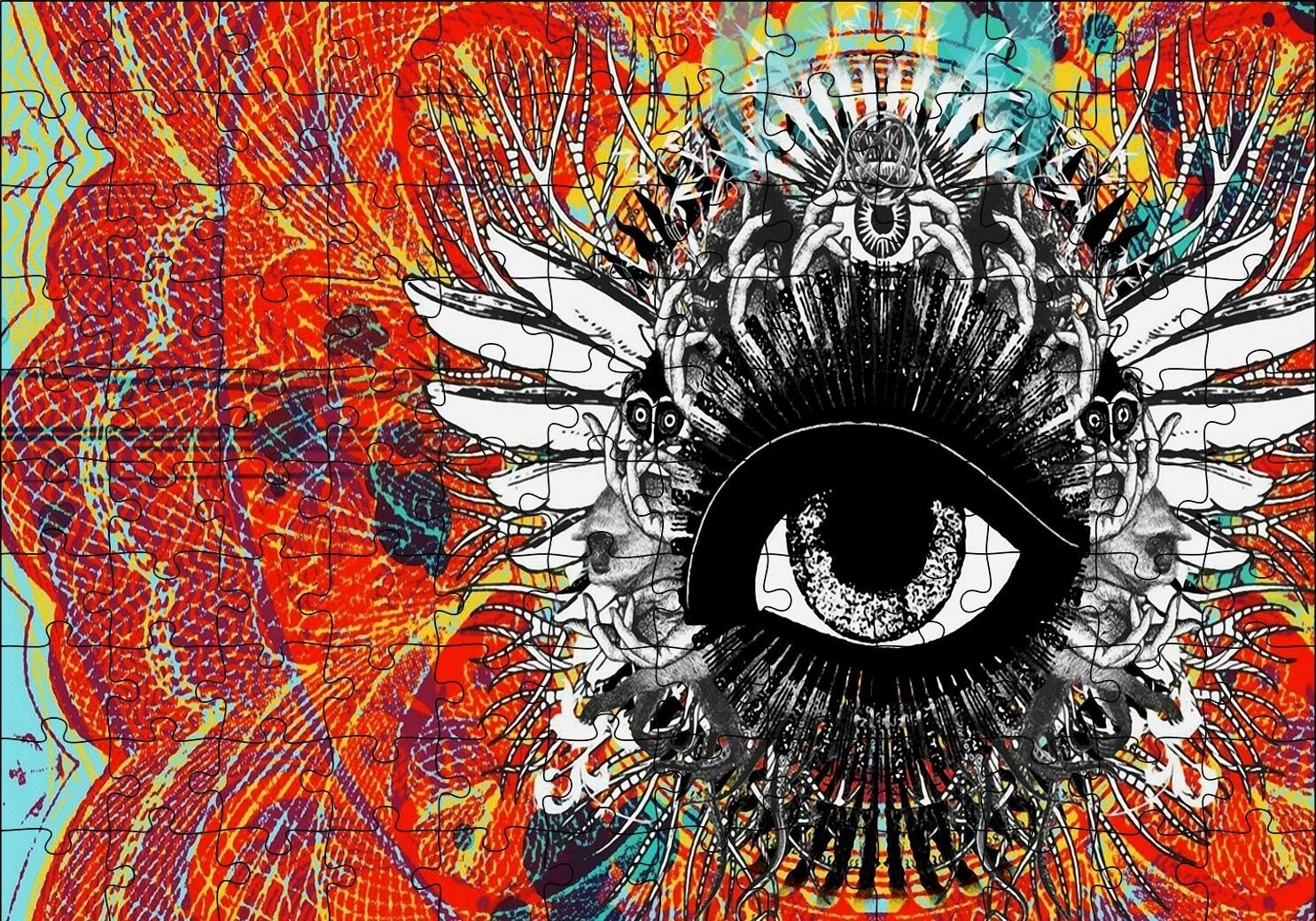 Göz ve Sürreal Objeler Kompozisyon Puzzle Yapboz MDF Ahşap