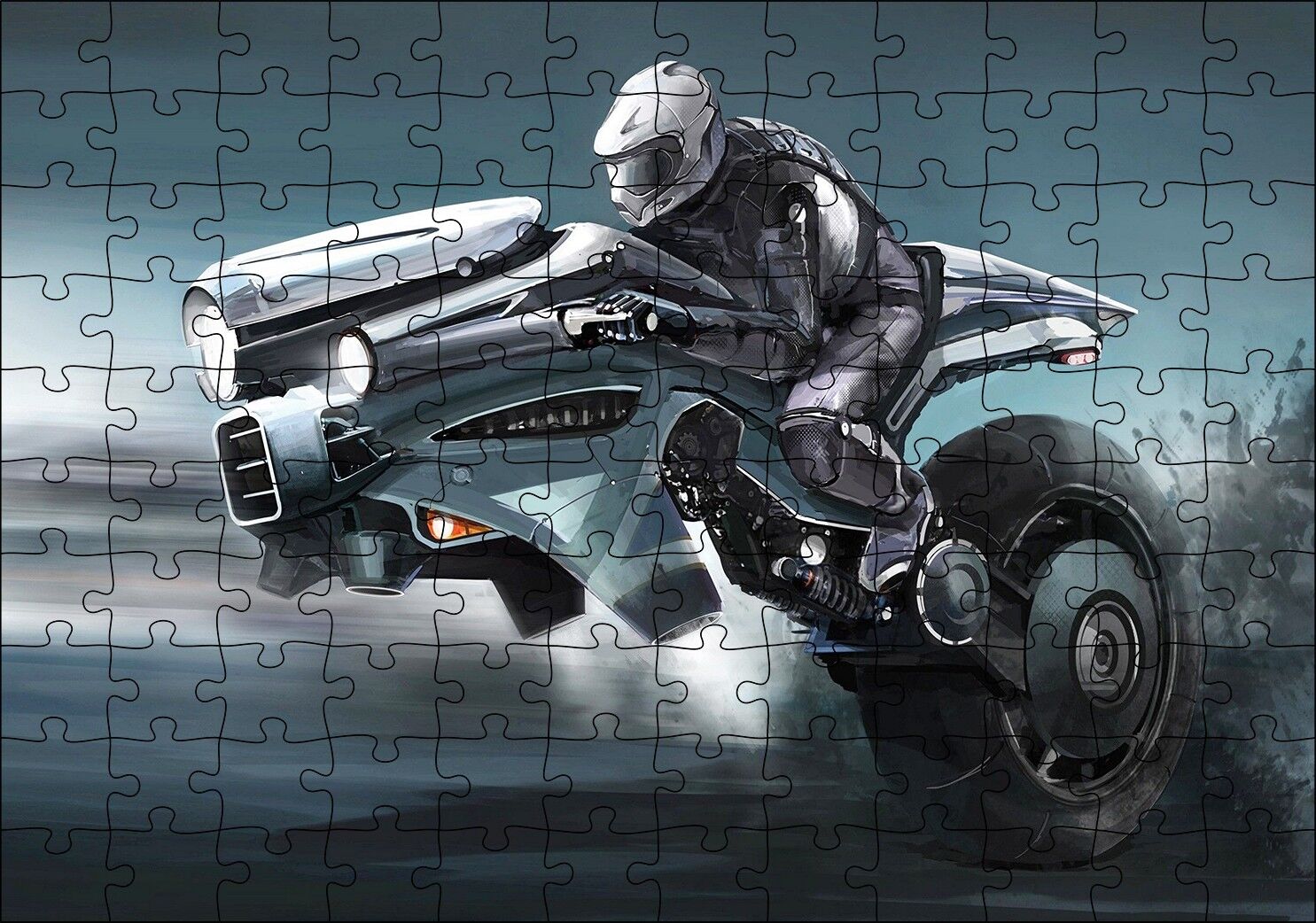 Fantastik Motosiklet Eskizi Görseli Puzzle Yapboz MDF Ahşap 120 Parça 24 cm X 34 cm