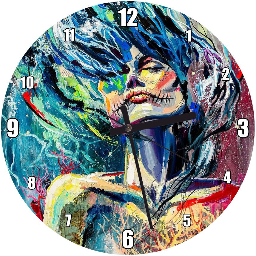 Kadınları Tasvir Eden Kaprisli Gerçeküstü Sanat Görseli Mdf Ahşap Duvar Saati 30 cm Çap