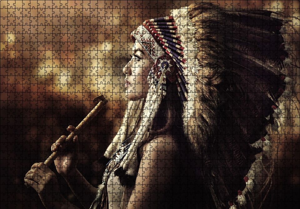 Kızıl Derili Kadın Puzzle Yapboz MDF Ahşap 1000 Parça 49 cm X 68 cm