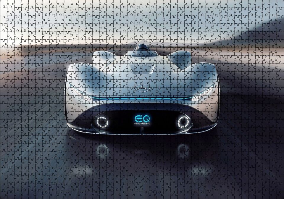 Mavi Rolls Royce Görseli Puzzle Yapboz MDF Ahşap 1000 Parça 49 cm X 68 cm